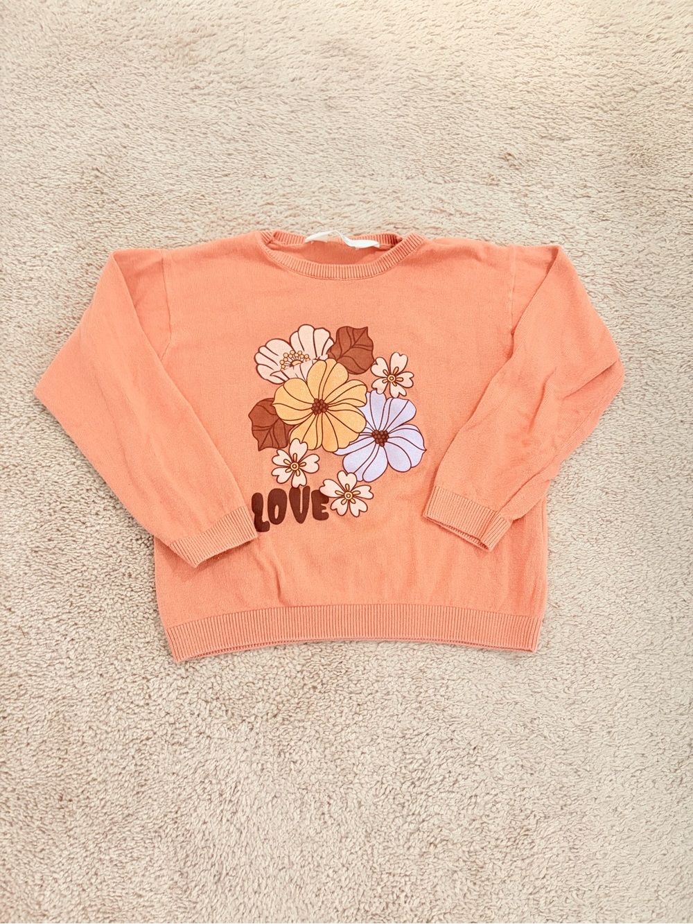 H&M Girls Peach Floral "LOVE" Knit Sweater Size 5T/6 - (149)